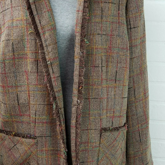 Sag Harbor Woman Tweed Blazer Women's Size 18W Brown Plaid Fringe Detailing - Picture 6 of 10